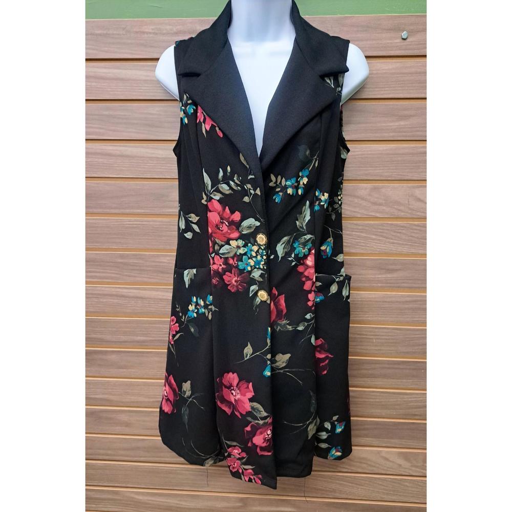 NEW J. MODE women's long vest/dress w/floral in black